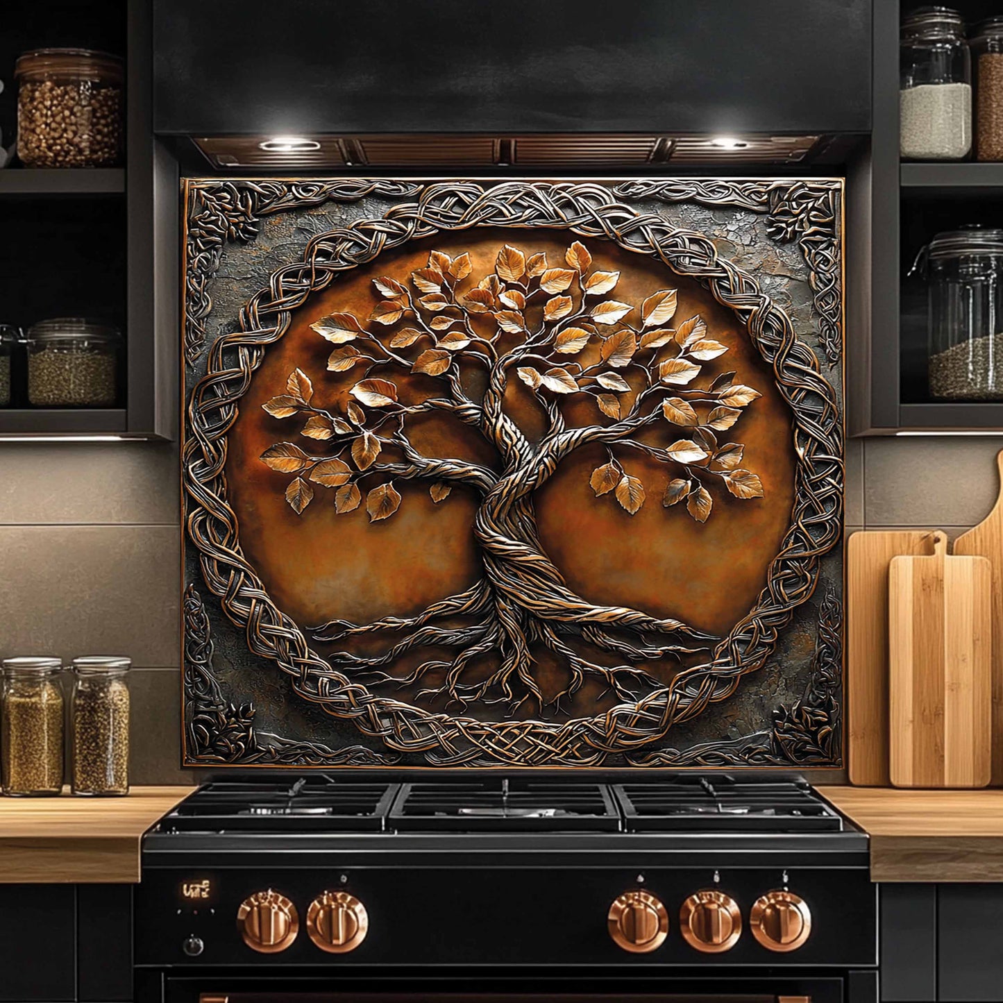 Copper Look Tree Glass Backsplash – Kitchen Backsplash for Stove & Sink