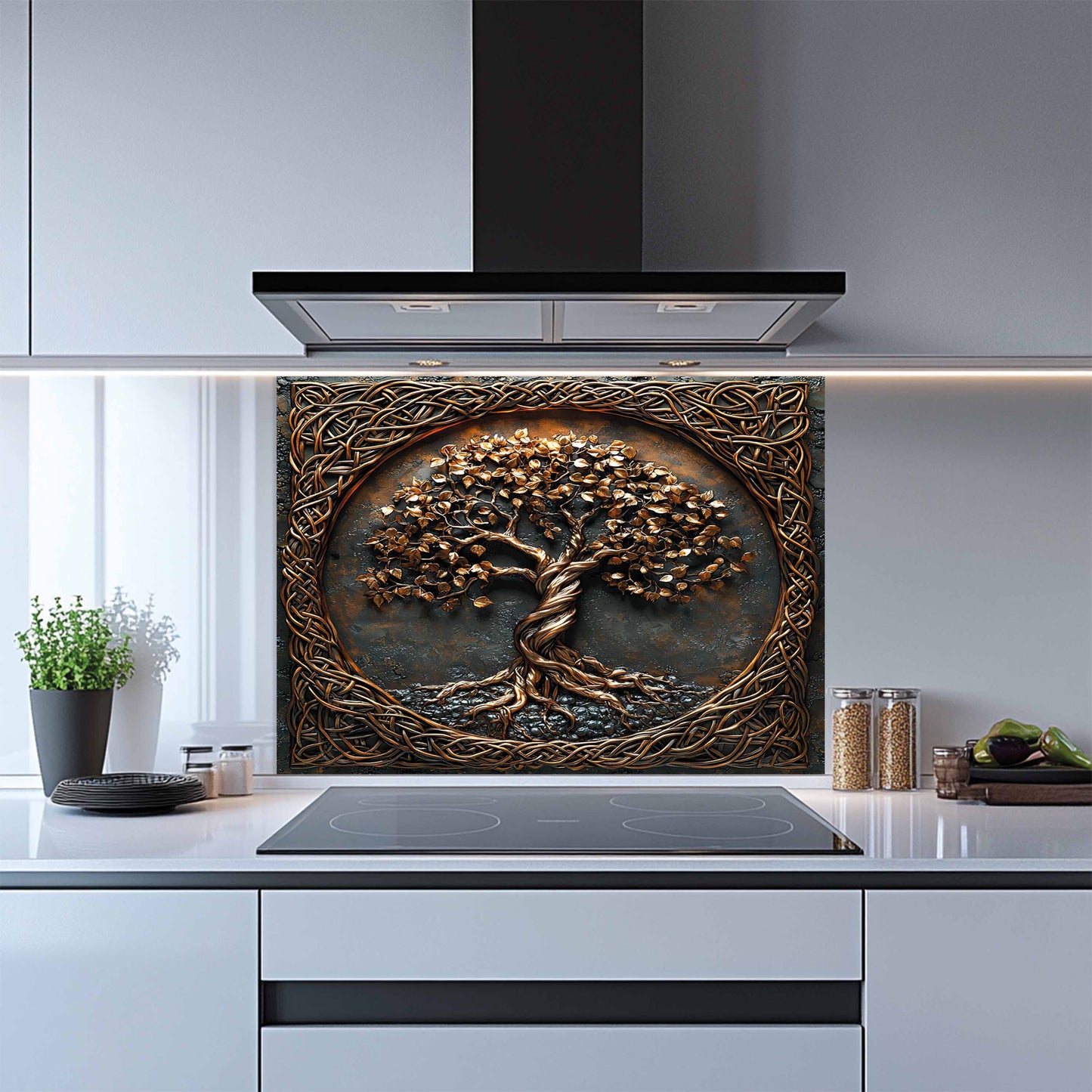 Celtic Tree of Life Tempered Glass Backsplash – Kitchen Backsplash Behind Stove