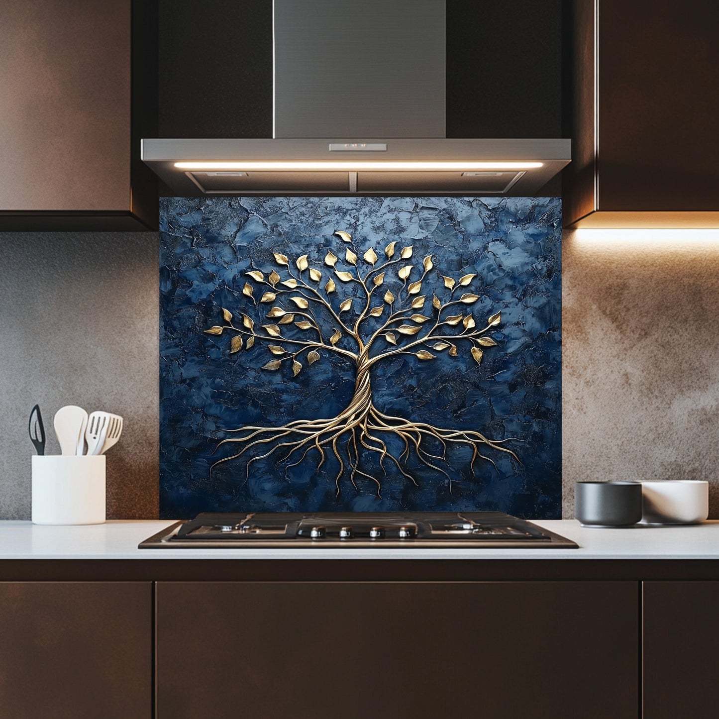 Golden Roots Tempered Glass Backsplash – Kitchen Backsplash for Stove