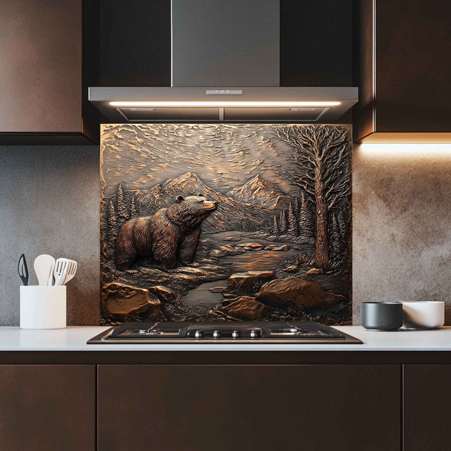 Silent Valley Tempered Glass Backsplash – Bear River Scene Kitchen Splashback