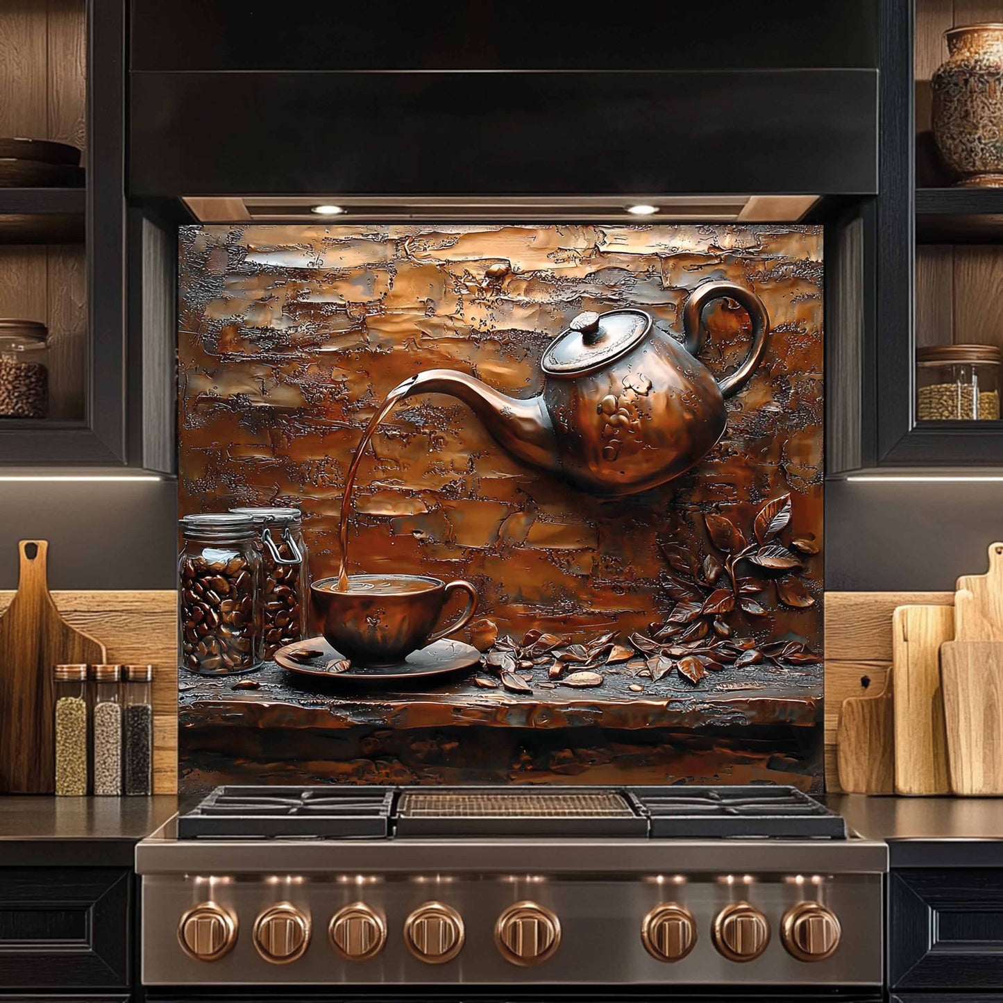Copper Look Brew Tempered Glass Backsplash – Rustic Kitchen Backsplash Behind Stove