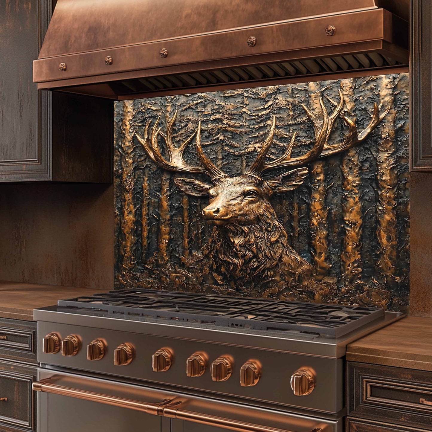 Copper Look Elk Tempered Glass Backsplash – Kitchen Backsplash for Farmhouse, Lodge and Cabin