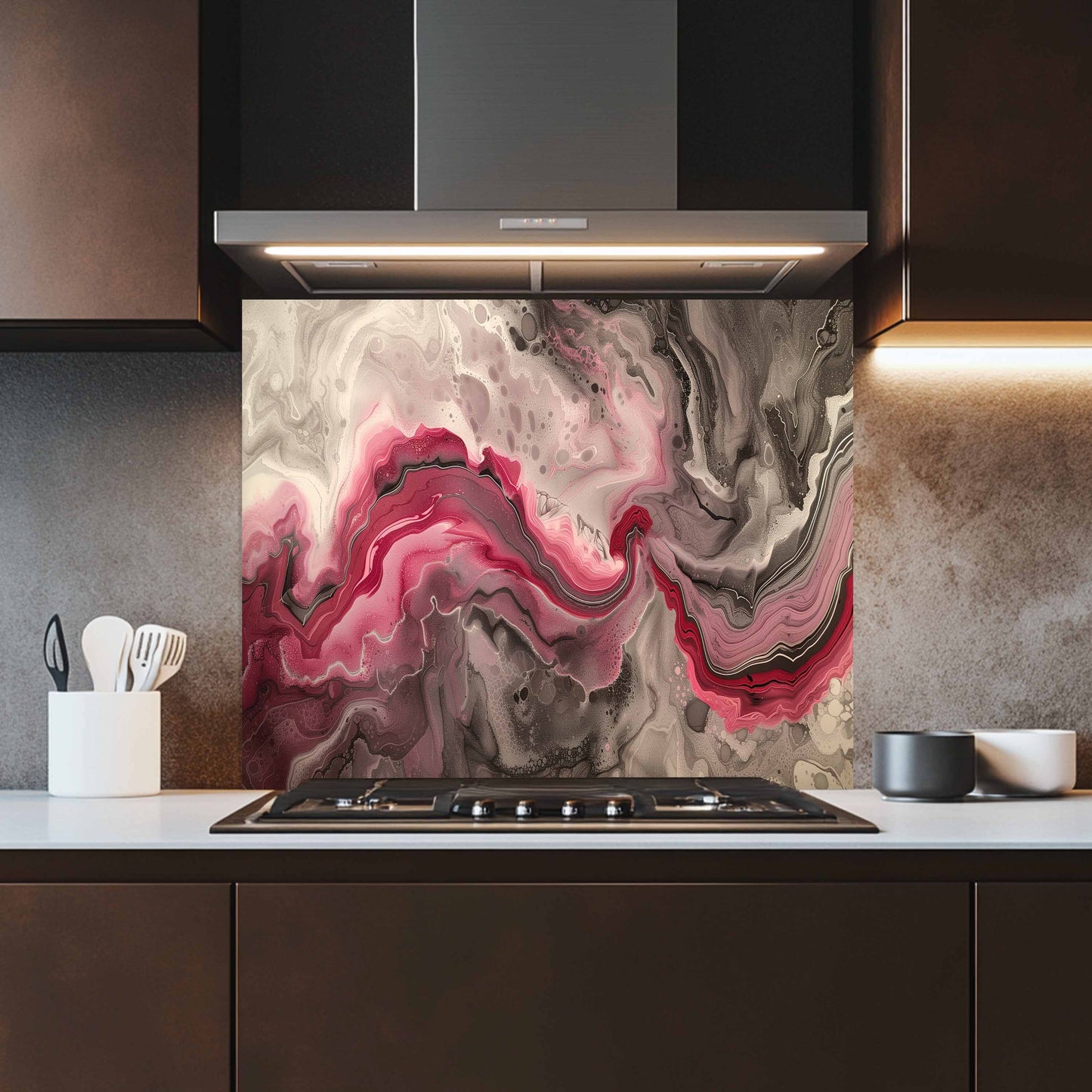 Tempered Glass Backsplash – Raspberry Smoke Flow