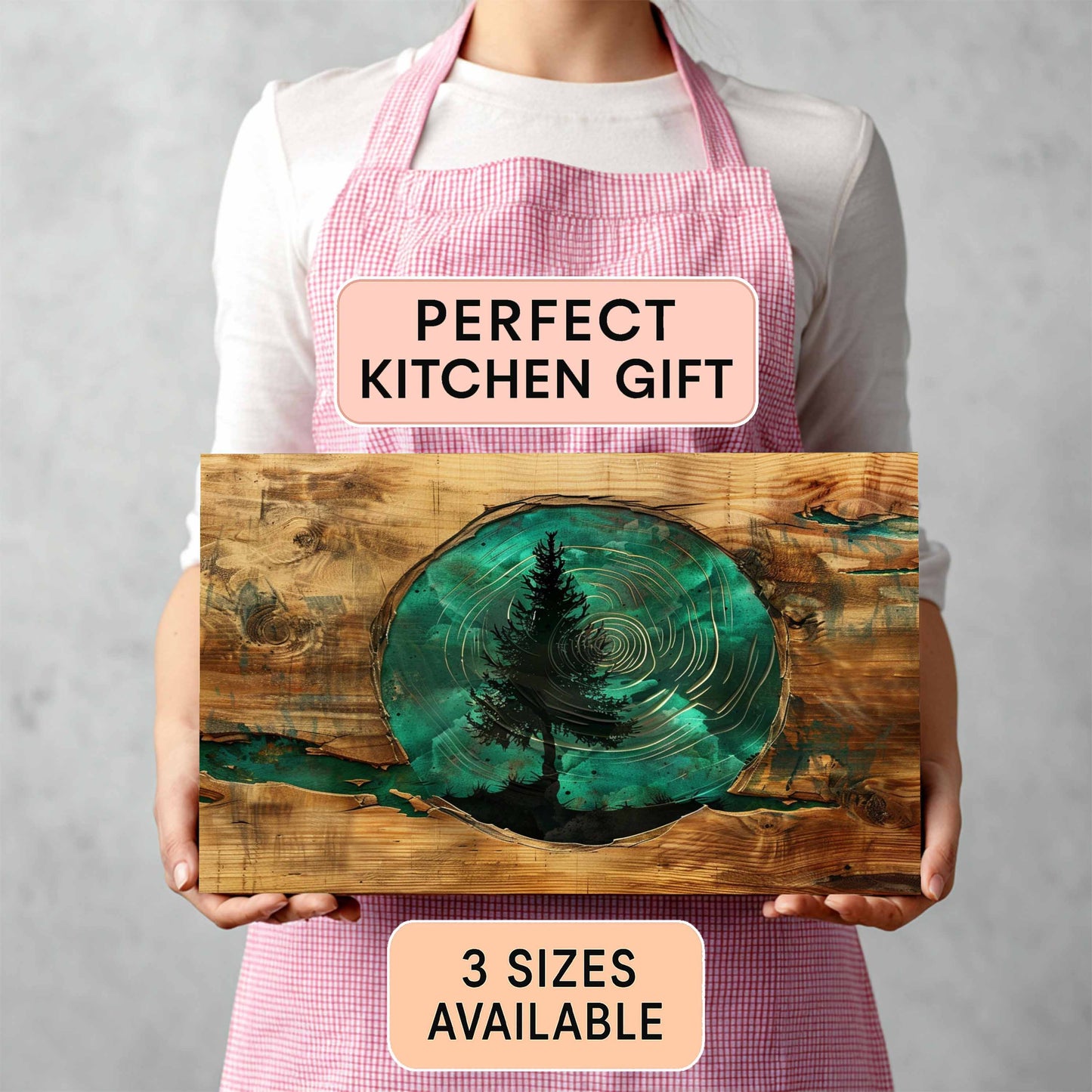 Evergreen Glass Cutting Board – Tempered Glass Kitchen Board with Epoxy Wood Look