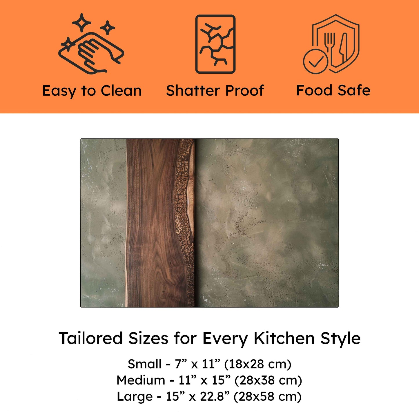 Tempered Glass Cutting Board with Realistic Wood Grain and Ornamental Detail
