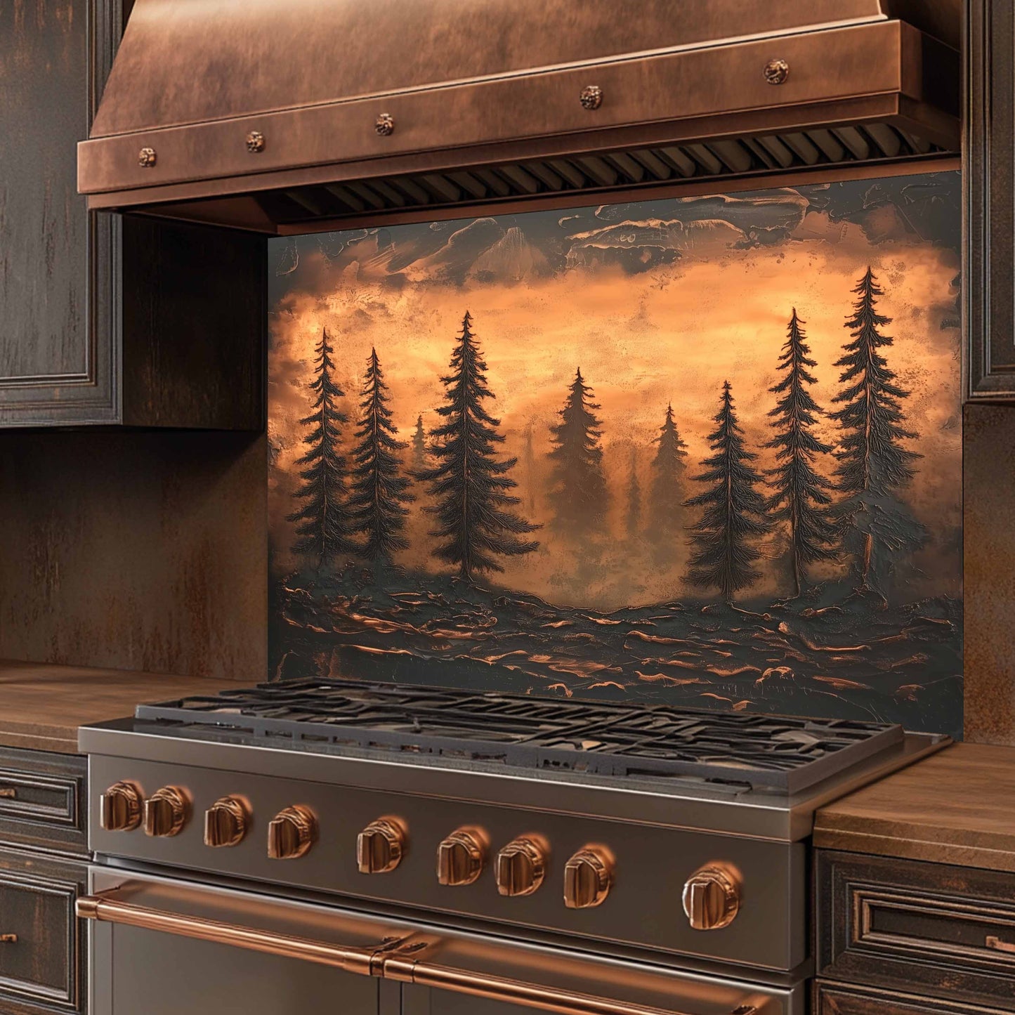 Copper Look Pines Tempered Glass Backsplash – Kitchen Backsplash