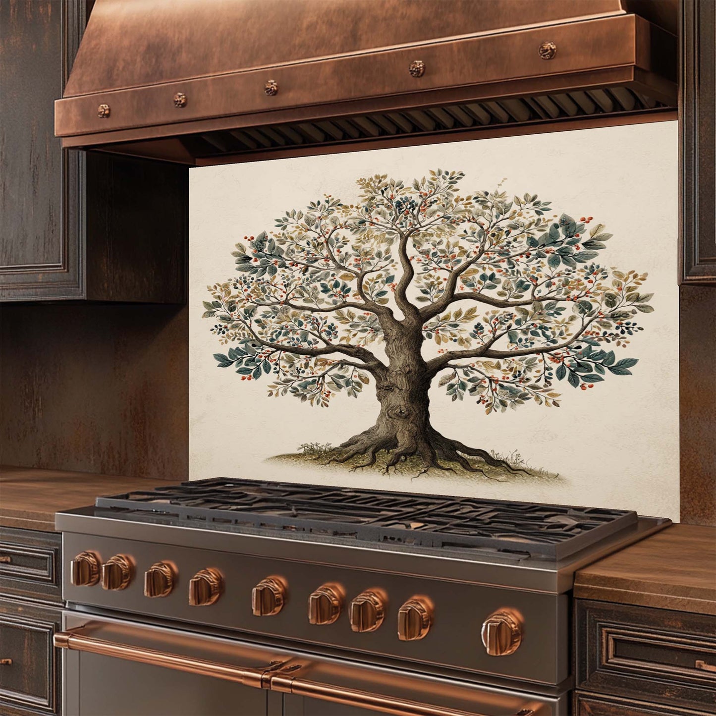 Fruit Root – Tempered Glass Backsplash for Kitchen | Botanical Tree of Life Backsplash