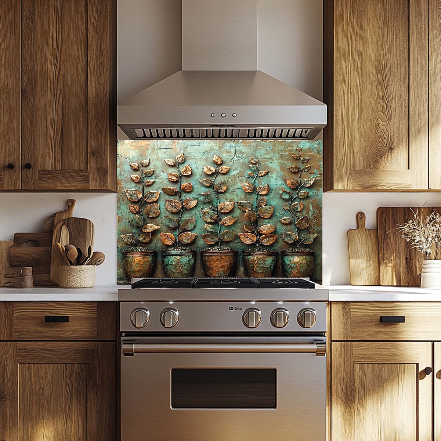 Copper Look Garden Tempered Glass Backsplash – Botanical Kitchen Back Splash