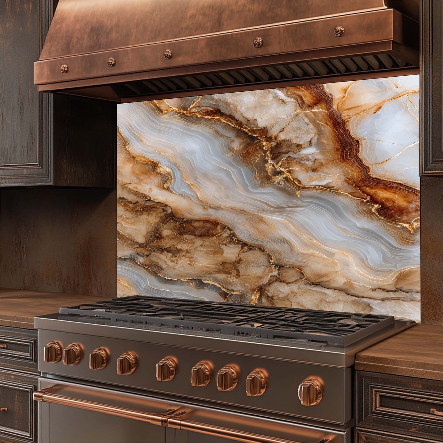 Onyx Gold – Tempered Glass Backsplash for Kitchen | Marble & Agate Look Backsplash