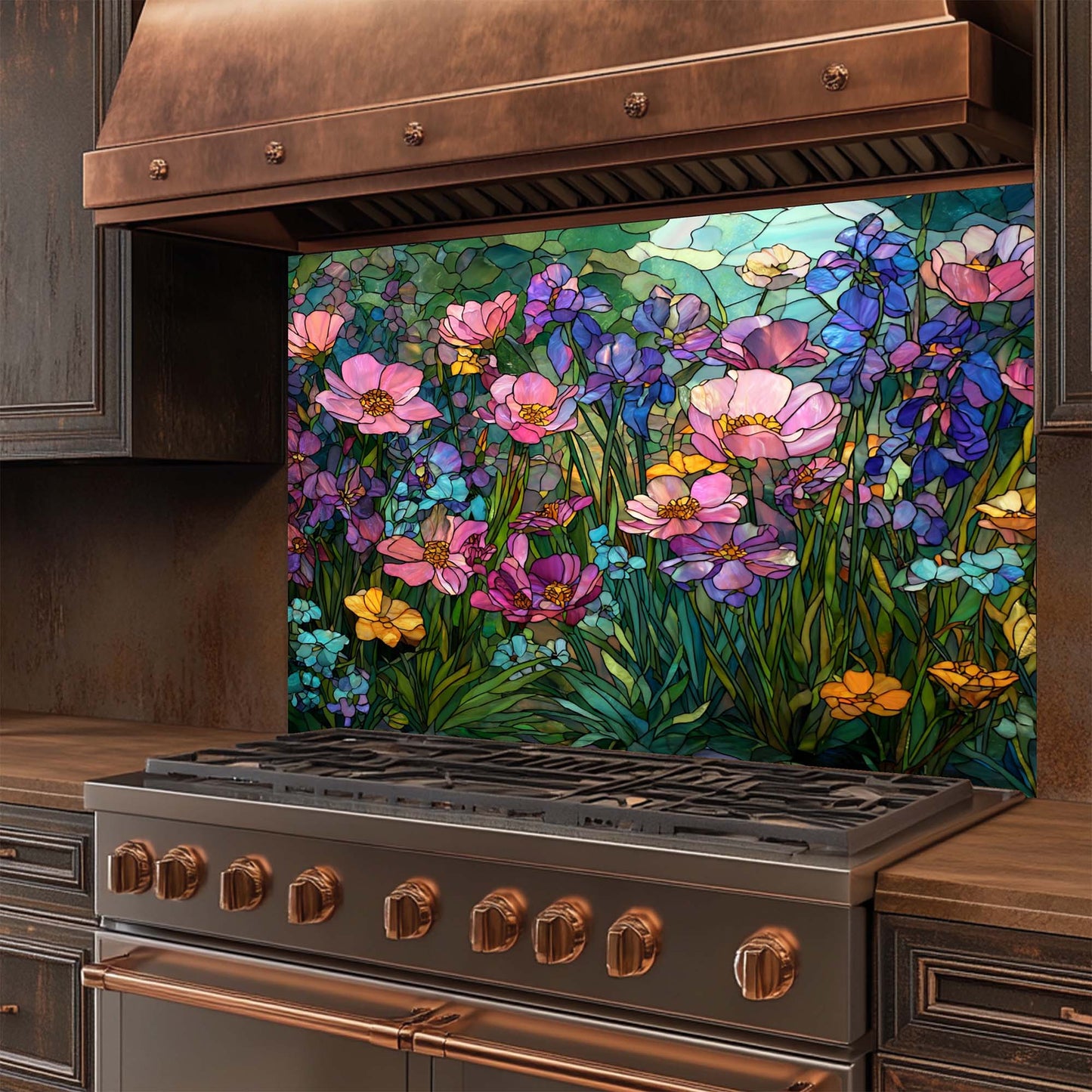 Glass Bloom – Tempered Glass Backsplash for Kitchen Stove | Floral Stained Backsplash