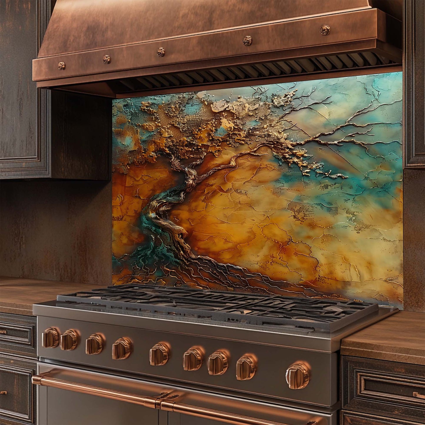 Bronze Spirit – Tempered Glass Backsplash for Kitchen Stove | Tree of Life Backsplash