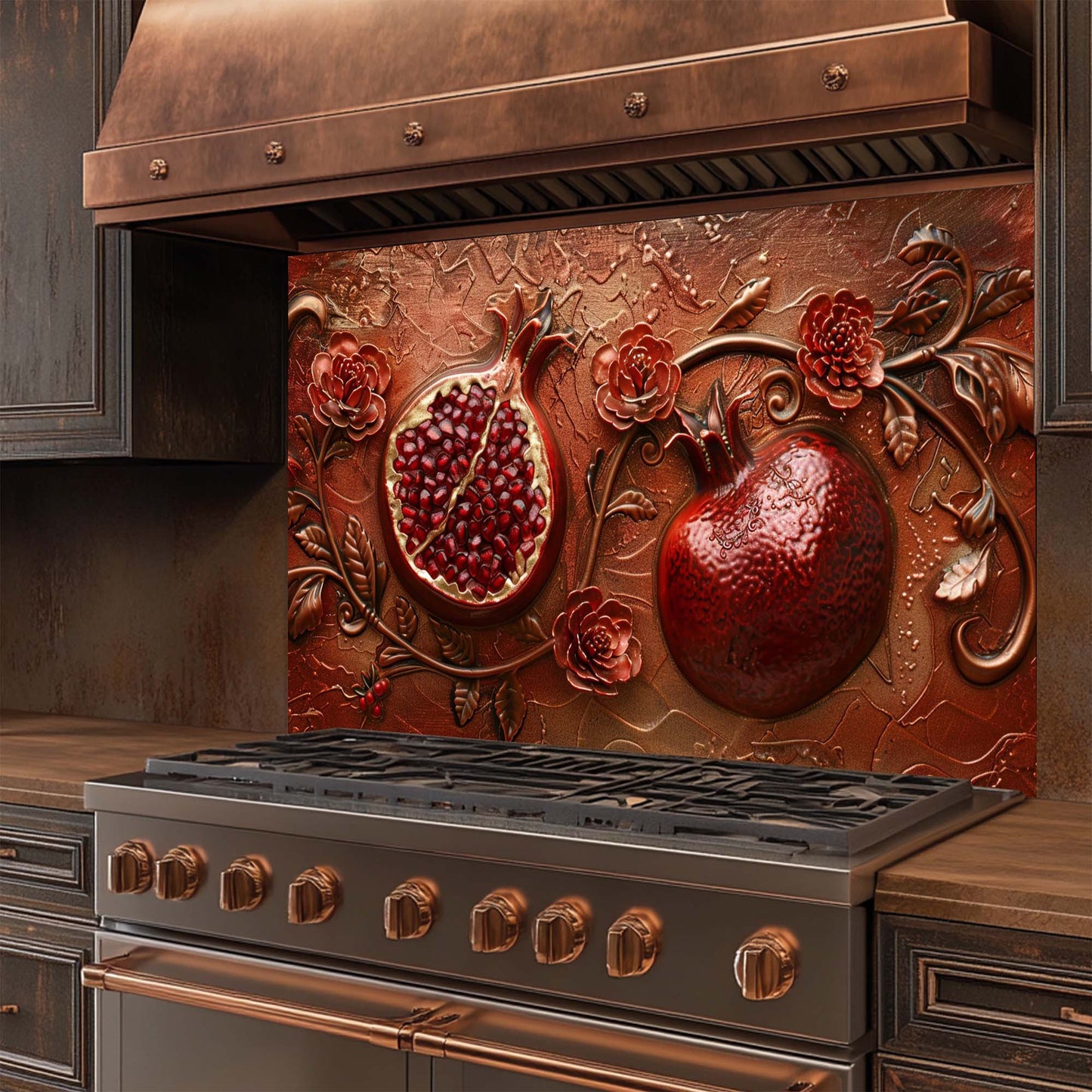 Crimson Bloom – Tempered Glass Backsplash | Rich Red Pomegranate Kitchen Backsplash
