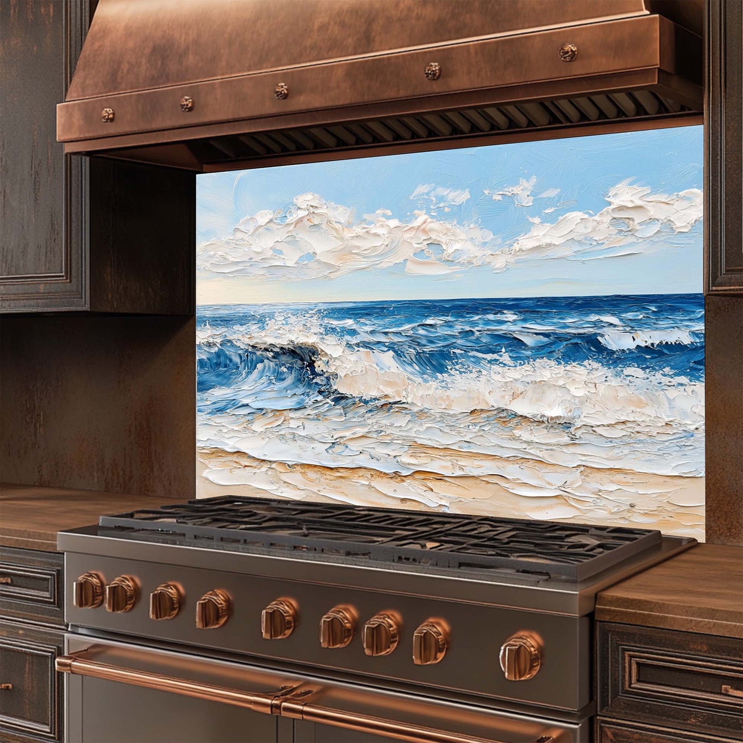 Coastal Foam – Tempered Glass Backsplash for Kitchen | Textured Ocean Wave Beach Backsplash