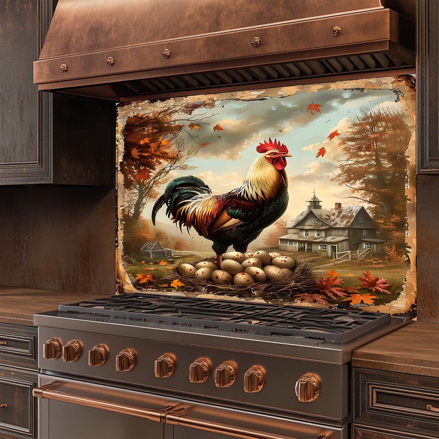 Morning Glory – Tempered Glass Backsplash for Kitchen Stove | Rustic Rooster Backsplash