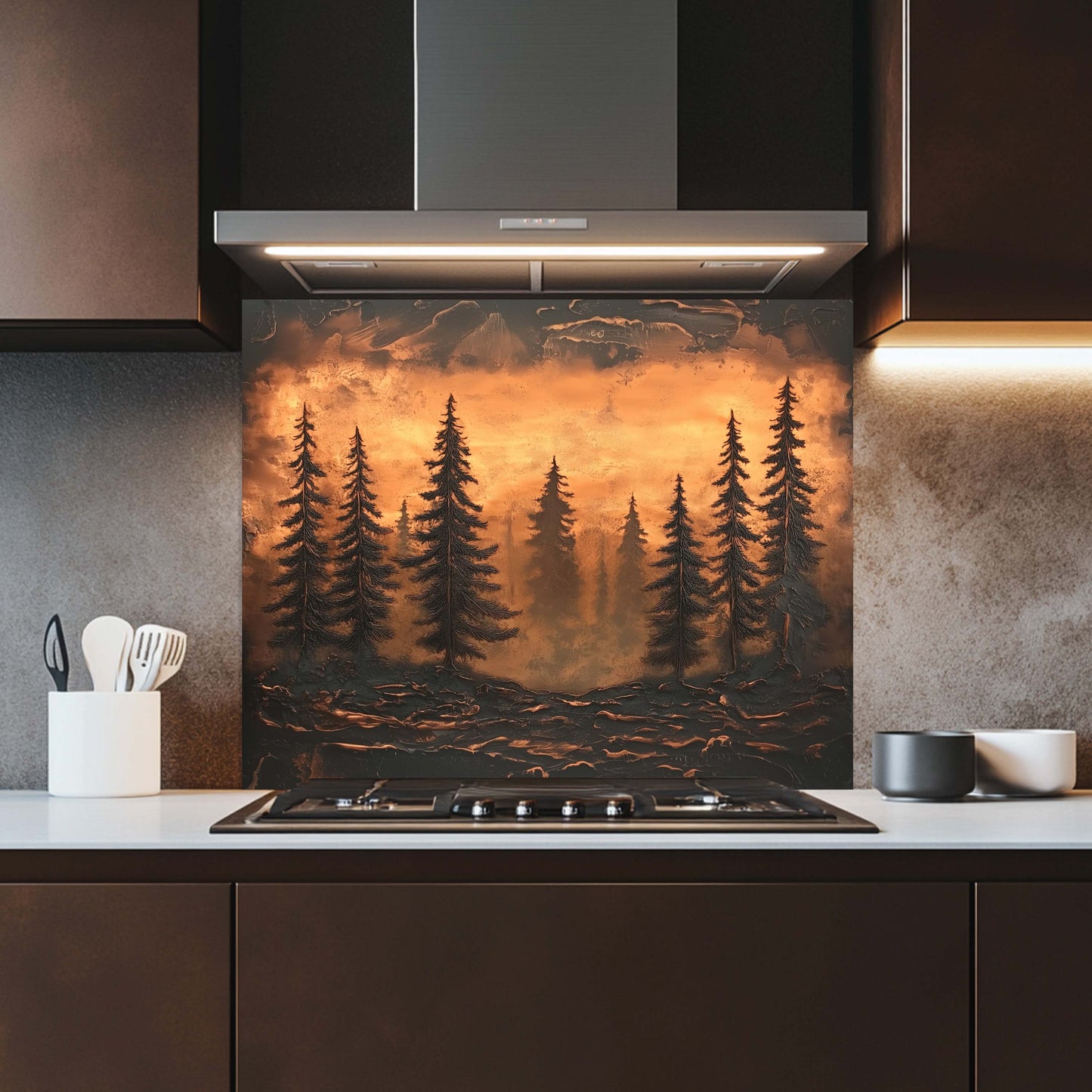 Copper Look Pines Tempered Glass Backsplash – Kitchen Backsplash
