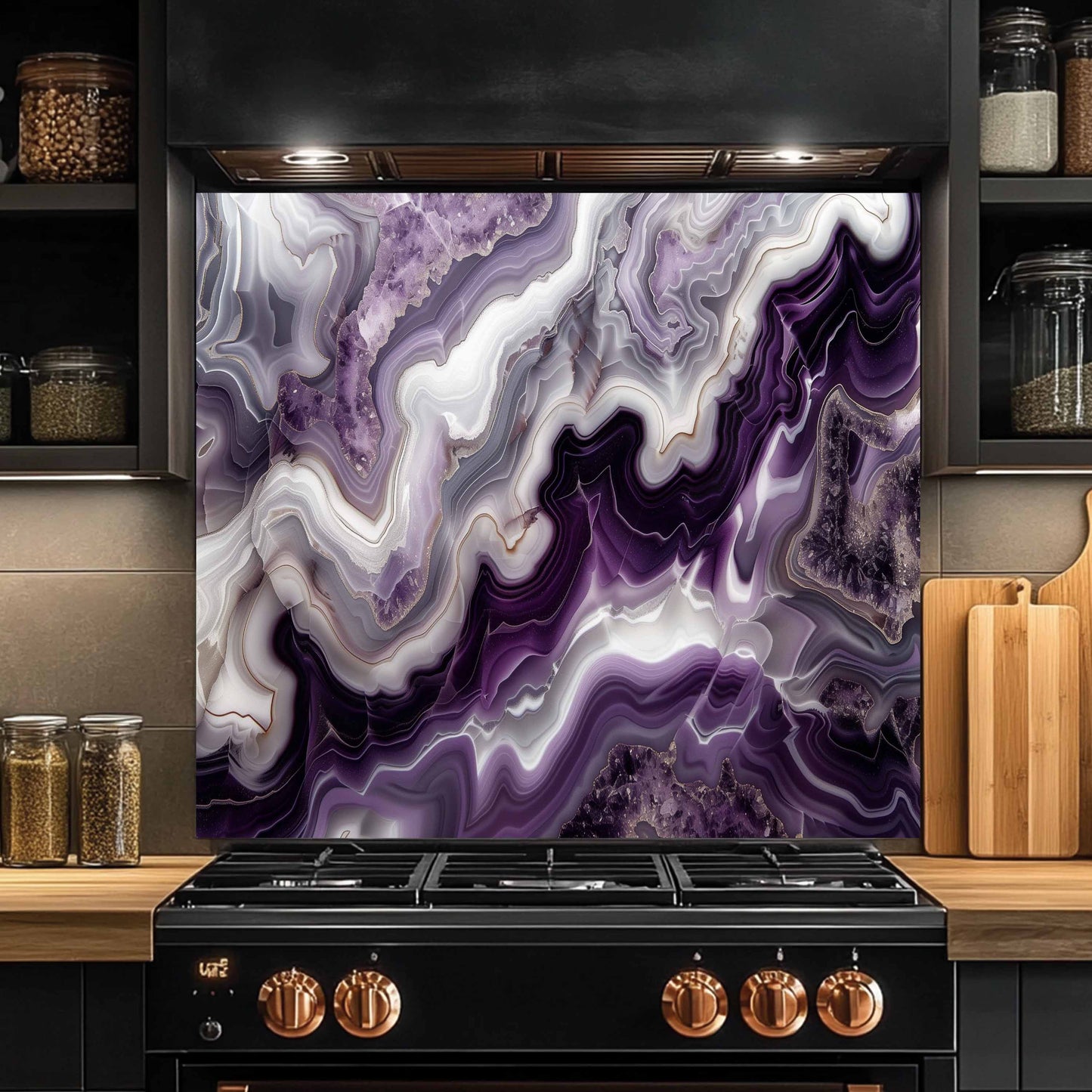 Tempered Glass Backsplash – Violet Quartz Dream