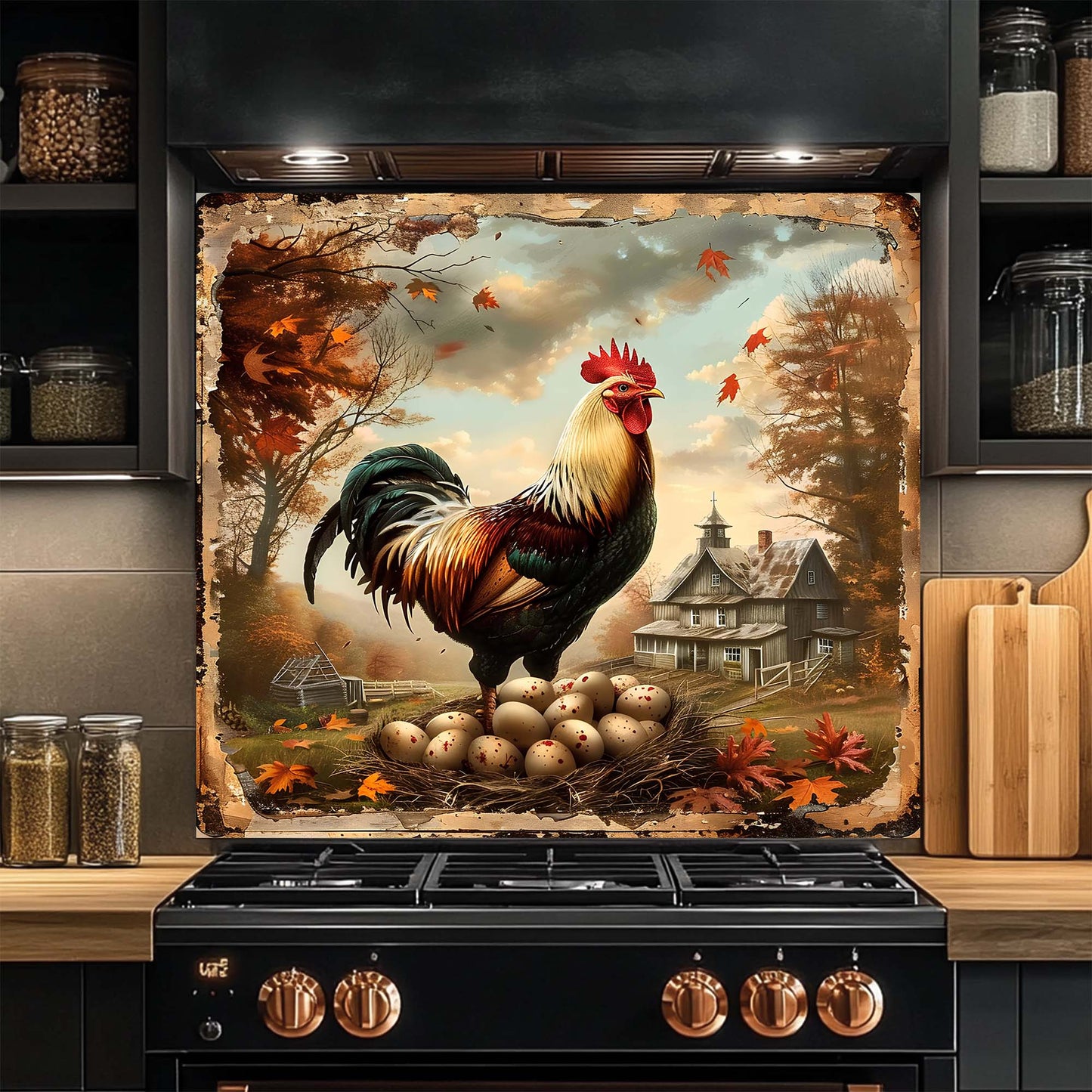 Morning Glory – Tempered Glass Backsplash for Kitchen Stove | Rustic Rooster Backsplash