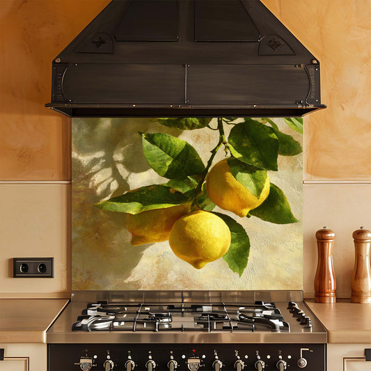 Amalfi Lemons – Tempered Glass Backsplash for Kitchen – Mediterranean Citrus Splashback