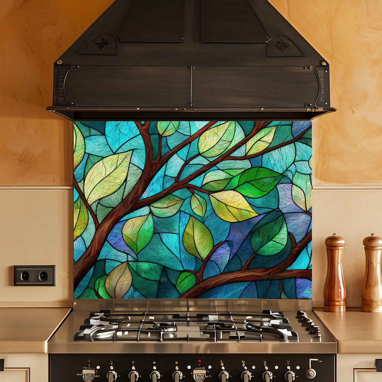 Tranquil Branches – Tempered Glass Backsplash for Kitchen | Tree Leaves Splashback