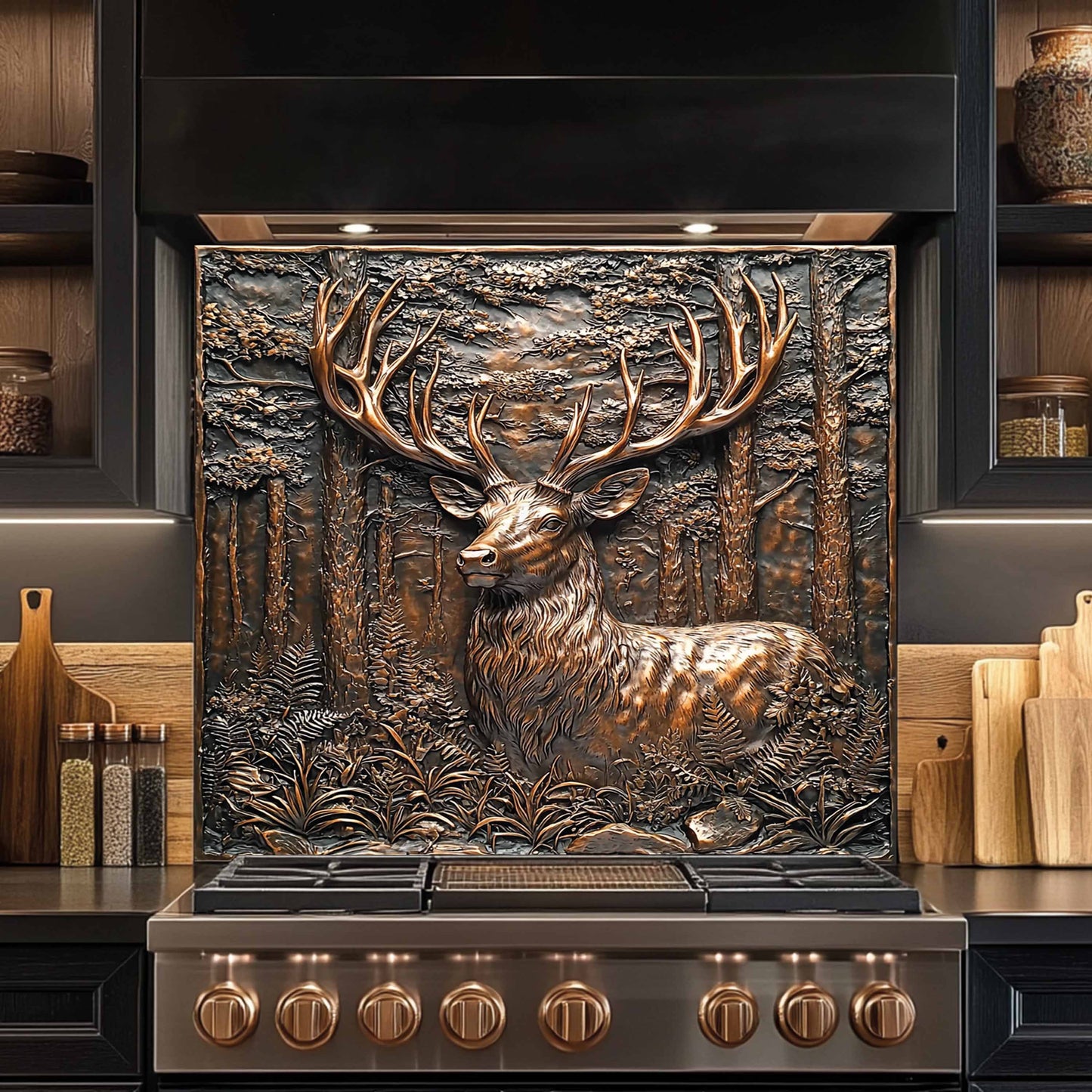 Copper Look Deer Tempered Glass Backsplash – Rustic Nature Kitchen Backsplash