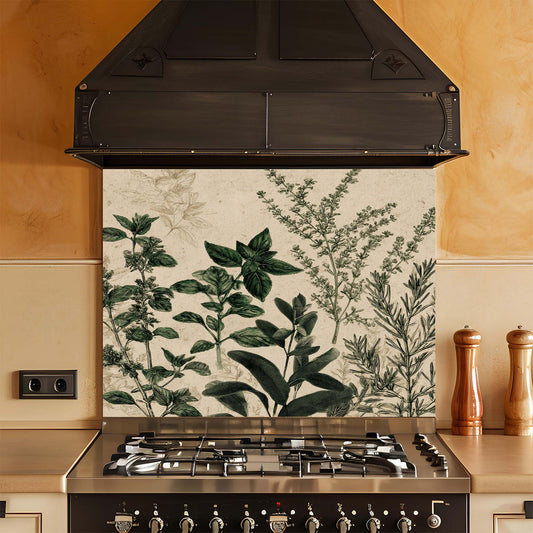 Herbal Garden – Tempered Glass Backsplash for Kitchen – Vintage Kitchen Splashback