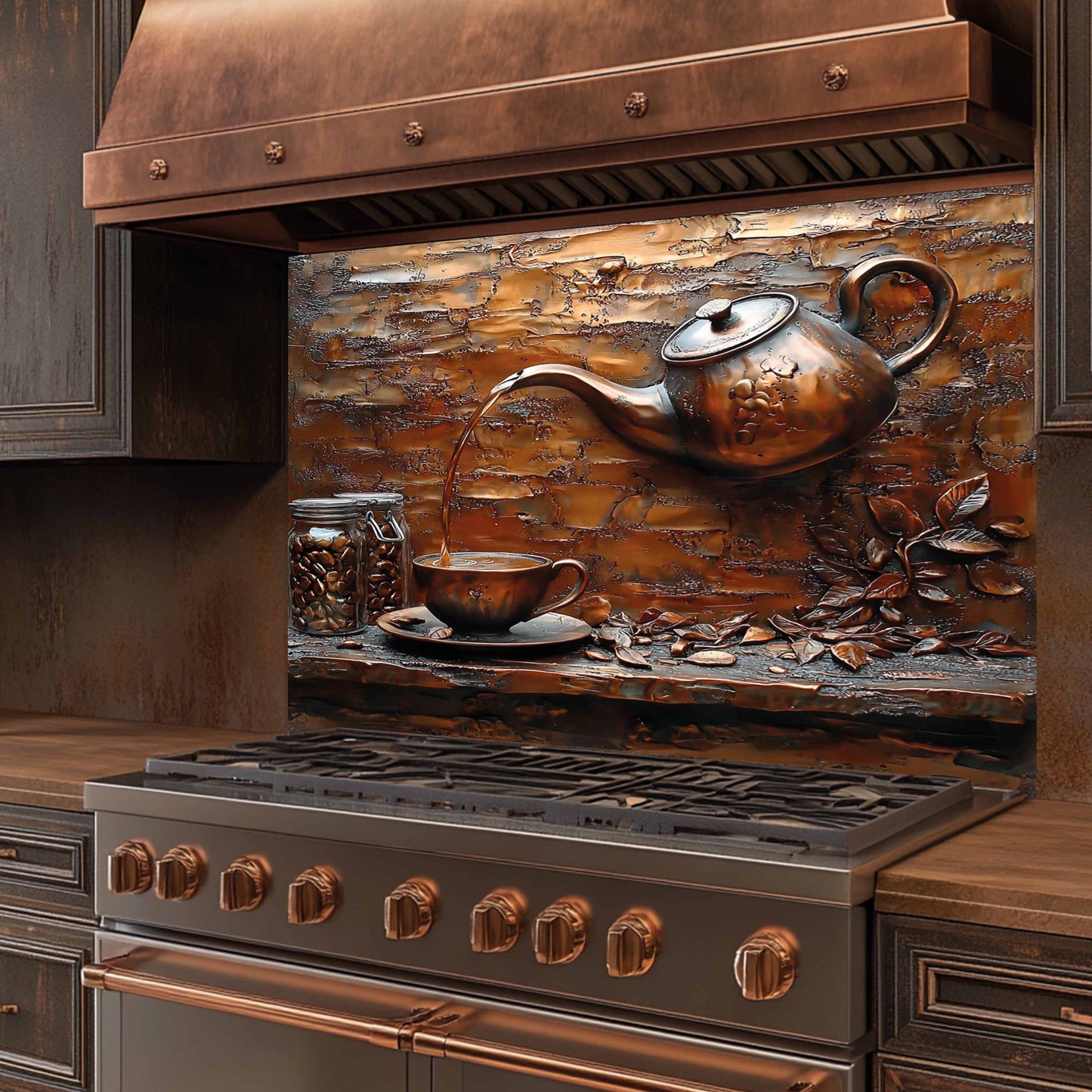 Copper Look Brew Tempered Glass Backsplash – Rustic Kitchen Backsplash Behind Stove
