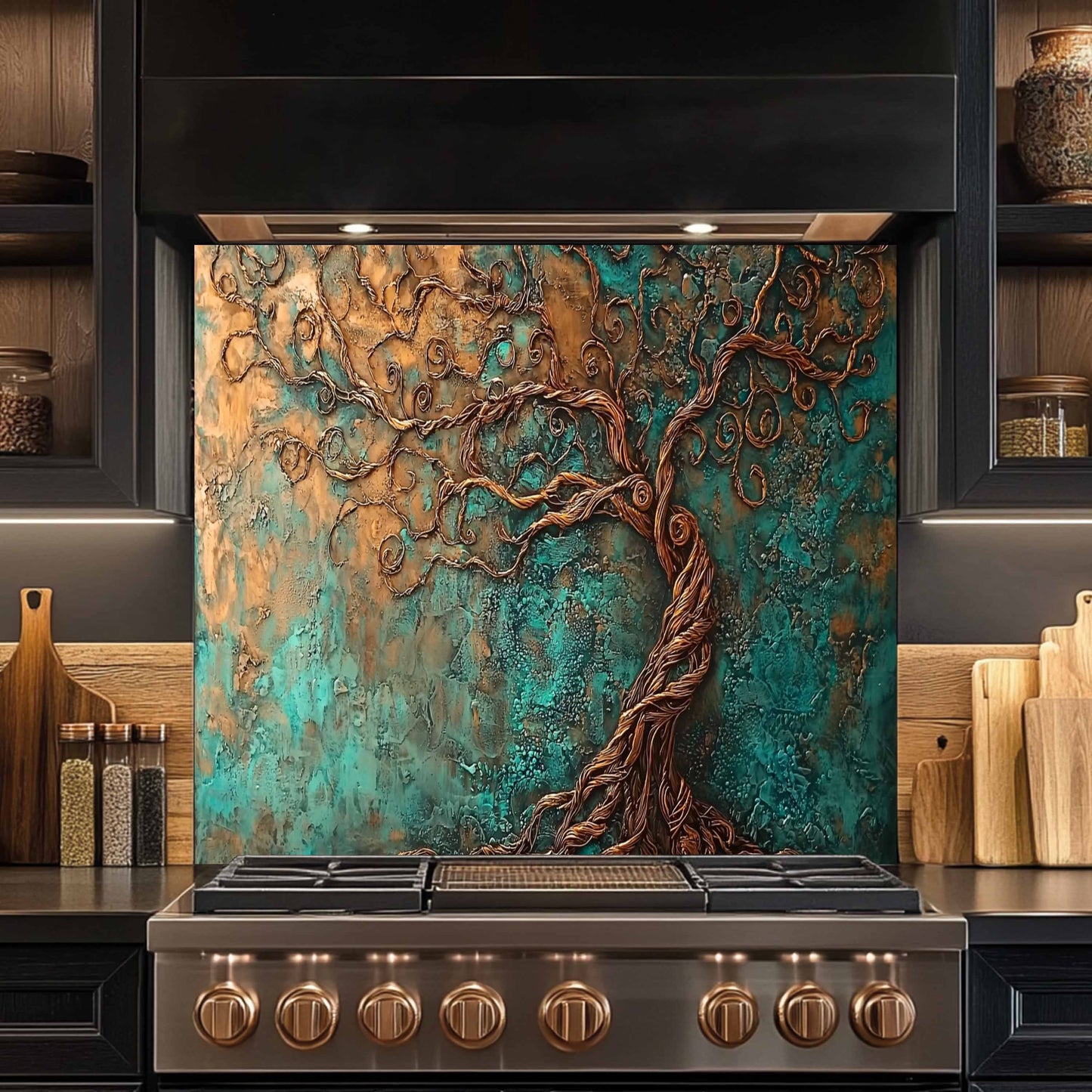 Turquoise Swirl Tempered Glass Backsplash – Kitchen Backsplash for Stove & Sink