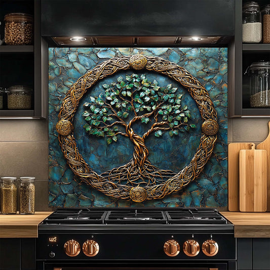 Celtic Embrace – Tempered Glass Backsplash for Kitchen Stove | Copper Look Backsplash