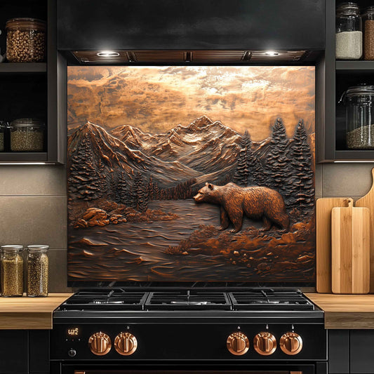 Valley Watcher Tempered Glass Backsplash – Bear in Mountain Kitchen Backsplash Panel