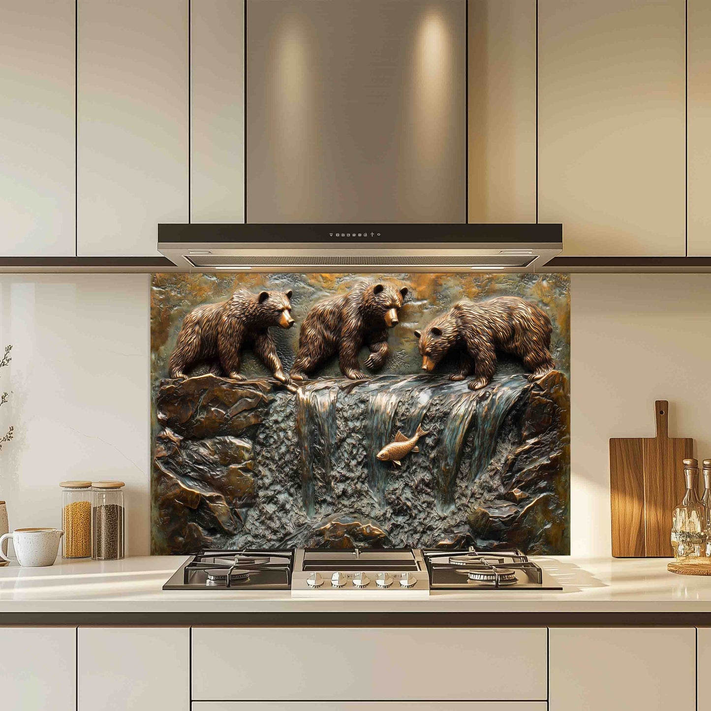 Bear Creek Copper Look – Tempered Glass Backsplash for Kitchen Stove