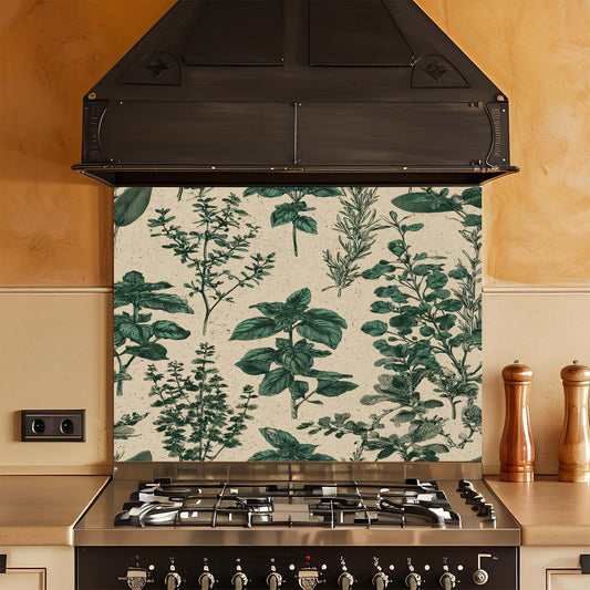 Botanical Herbs – Tempered Glass Backsplash for Kitchen – Vintage Kitchen Splashback