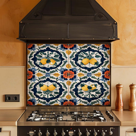 Mediterranean Lemon Tile – Tempered Glass Backsplash for Kitchen – Vintage Splashback