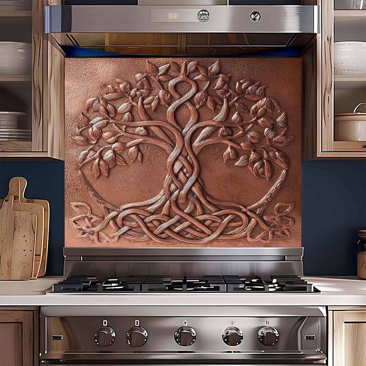 Copper Knot Tree Tempered Glass Backsplash – Kitchen Backsplash Behind Stove