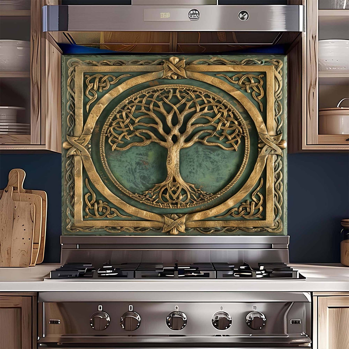 Emerald Root Tempered Glass Backsplash – Tree of Life Kitchen Backsplash