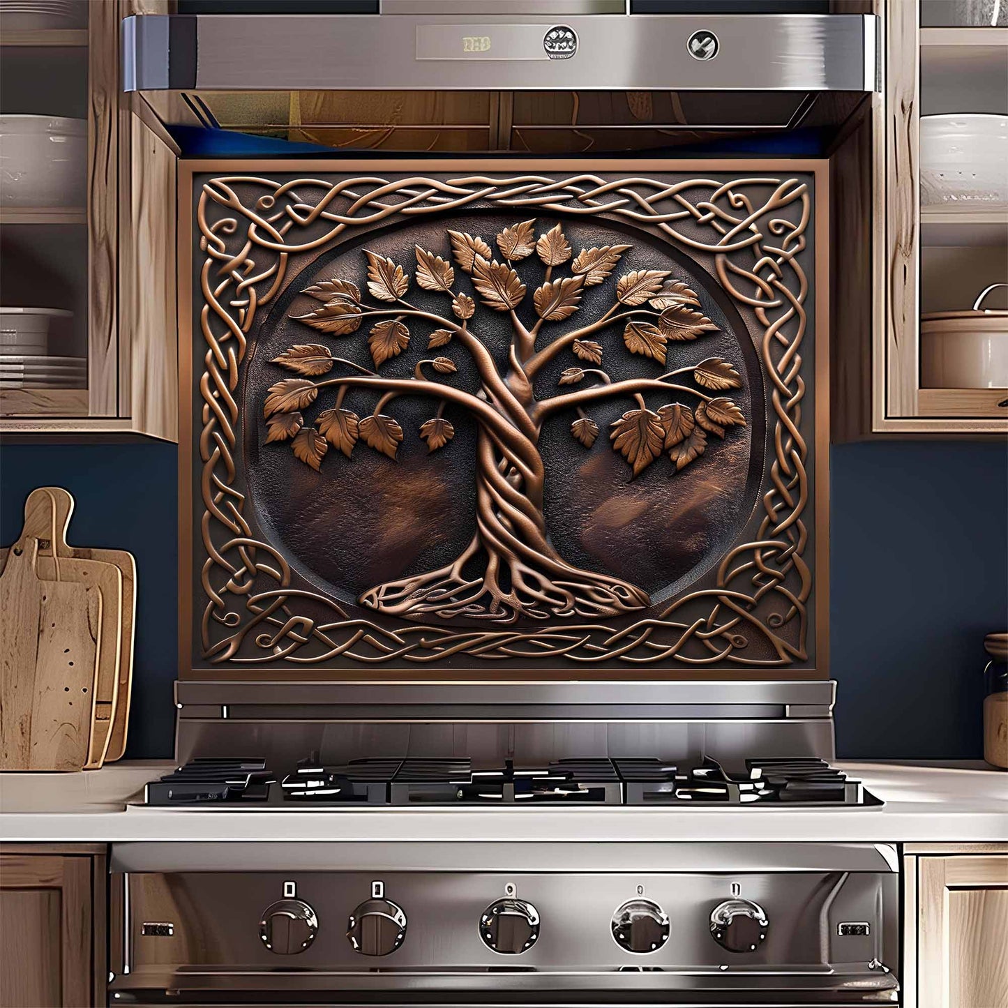 Bronze Vine Tree Kitchen Backsplash – Tempered Glass Backsplash for Stove
