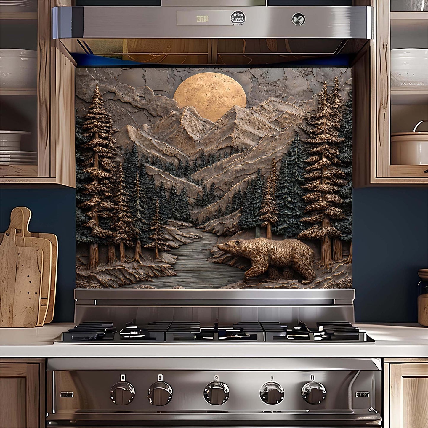 Custom Kitchen Backsplash – Mountain Spirit Tempered Glass Backsplash