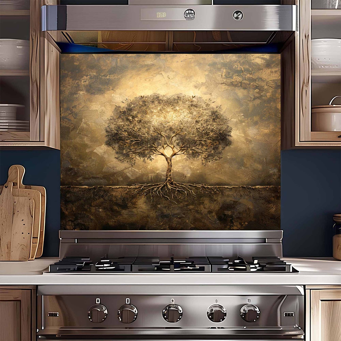 Golden Aura Tempered Glass Backsplash – Tree of Life Kitchen Backsplash