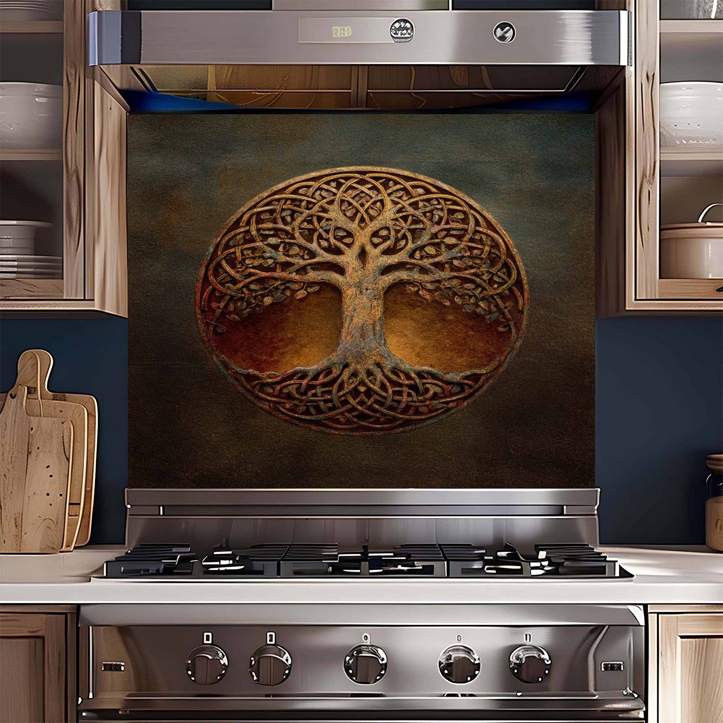 Rustic Knot Tempered Glass Backsplash – Tree of Life Kitchen Backsplash