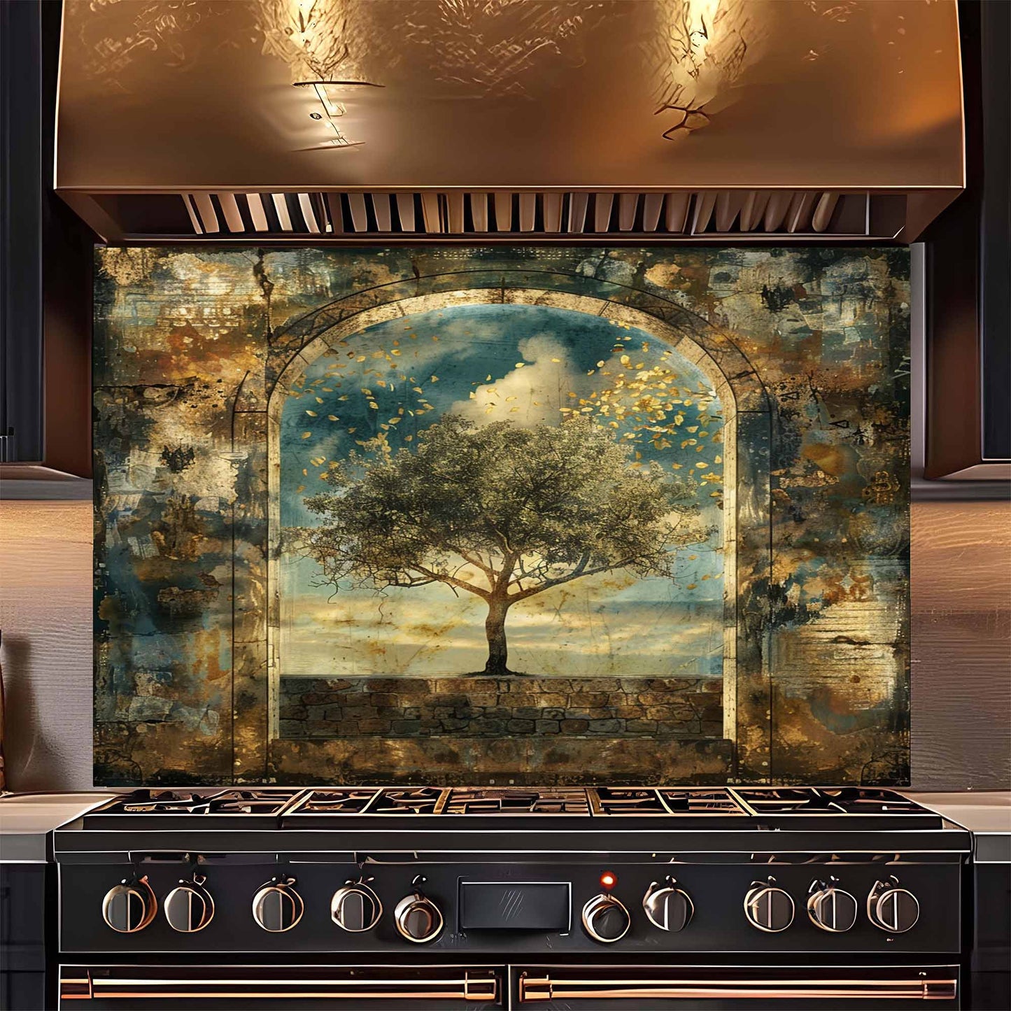 Golden Silence Tempered Glass Backsplash – Tree of Life Kitchen Backsplash