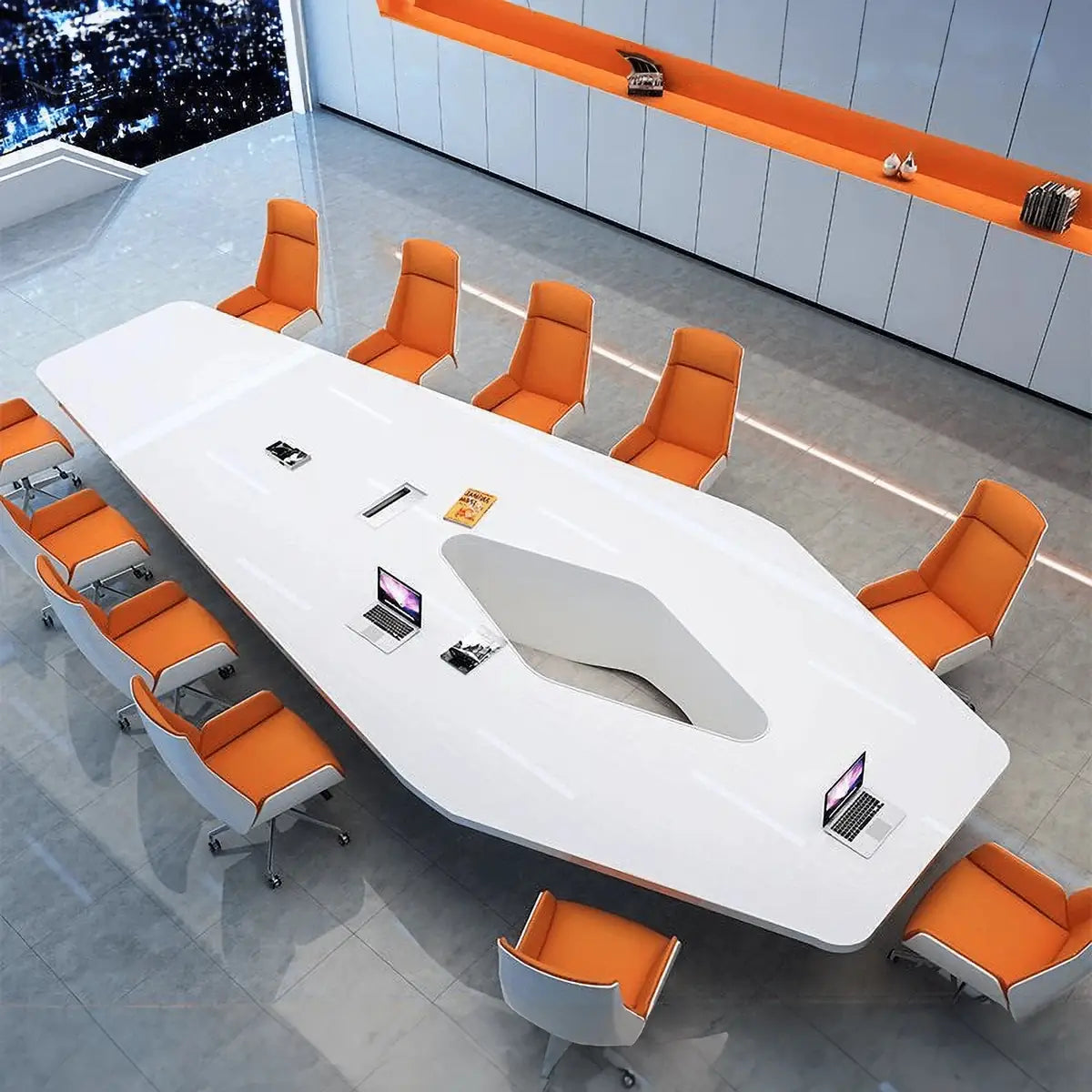 Vertix · White Conference Room Table, Tapered Hexagon