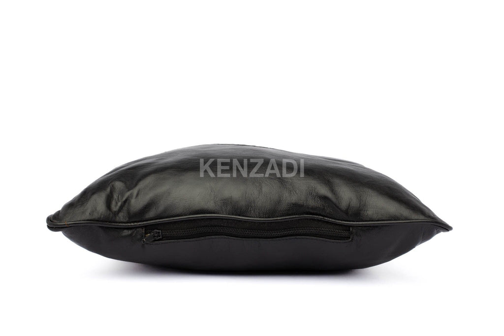 Moroccan Stuffed Leather Pillow, Black traditional Throw Pillow Case by MyPoufs.com