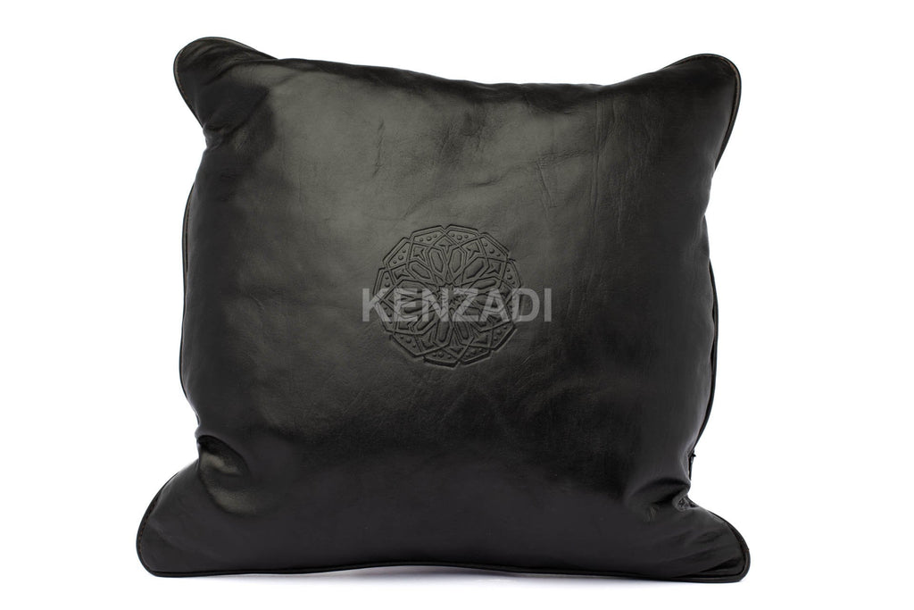 Moroccan Stuffed Leather Pillow, Black traditional Throw Pillow Case by MyPoufs.com