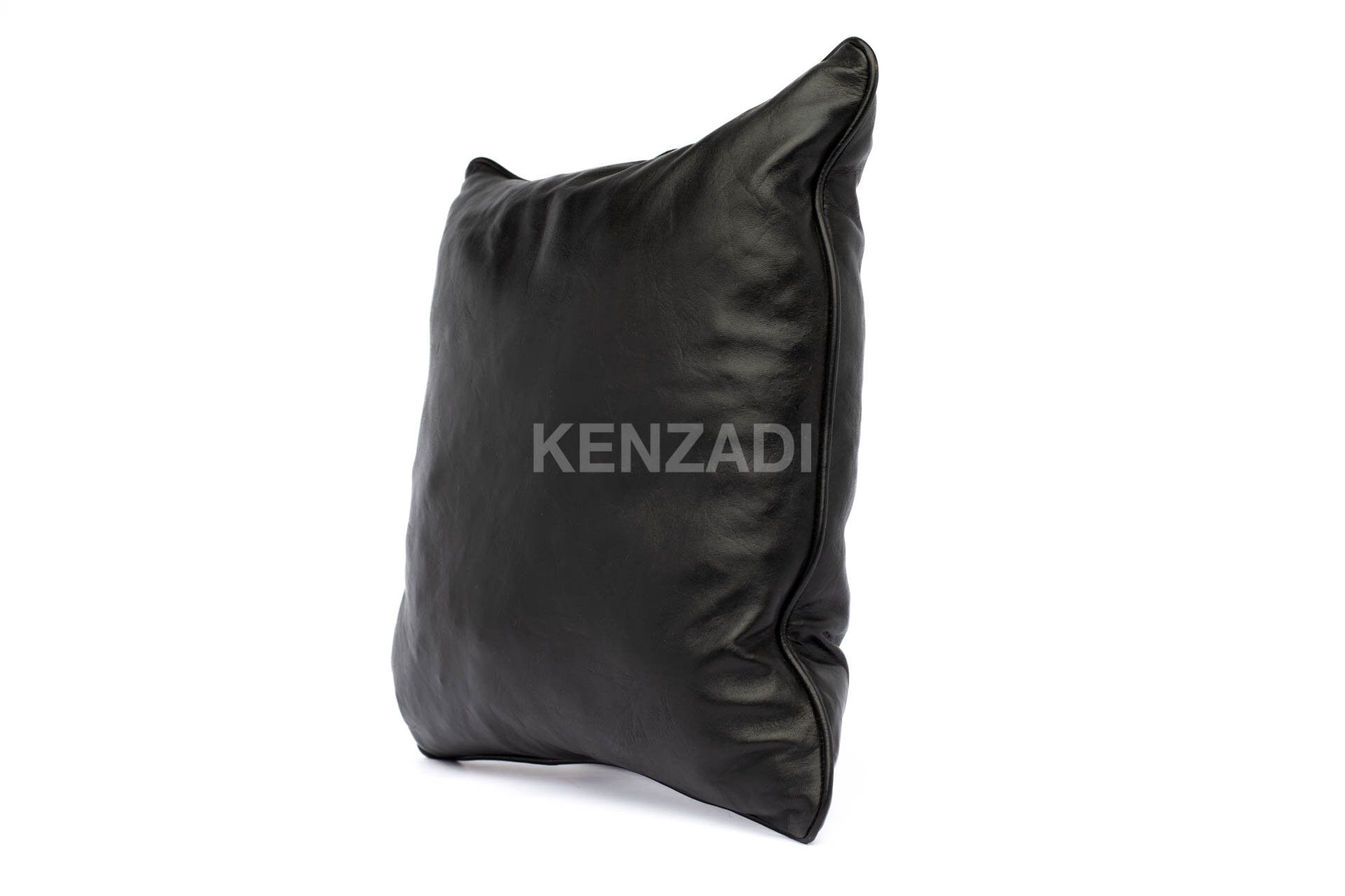 Moroccan Stuffed Leather Pillow, Black traditional Throw Pillow Case by MyPoufs.com