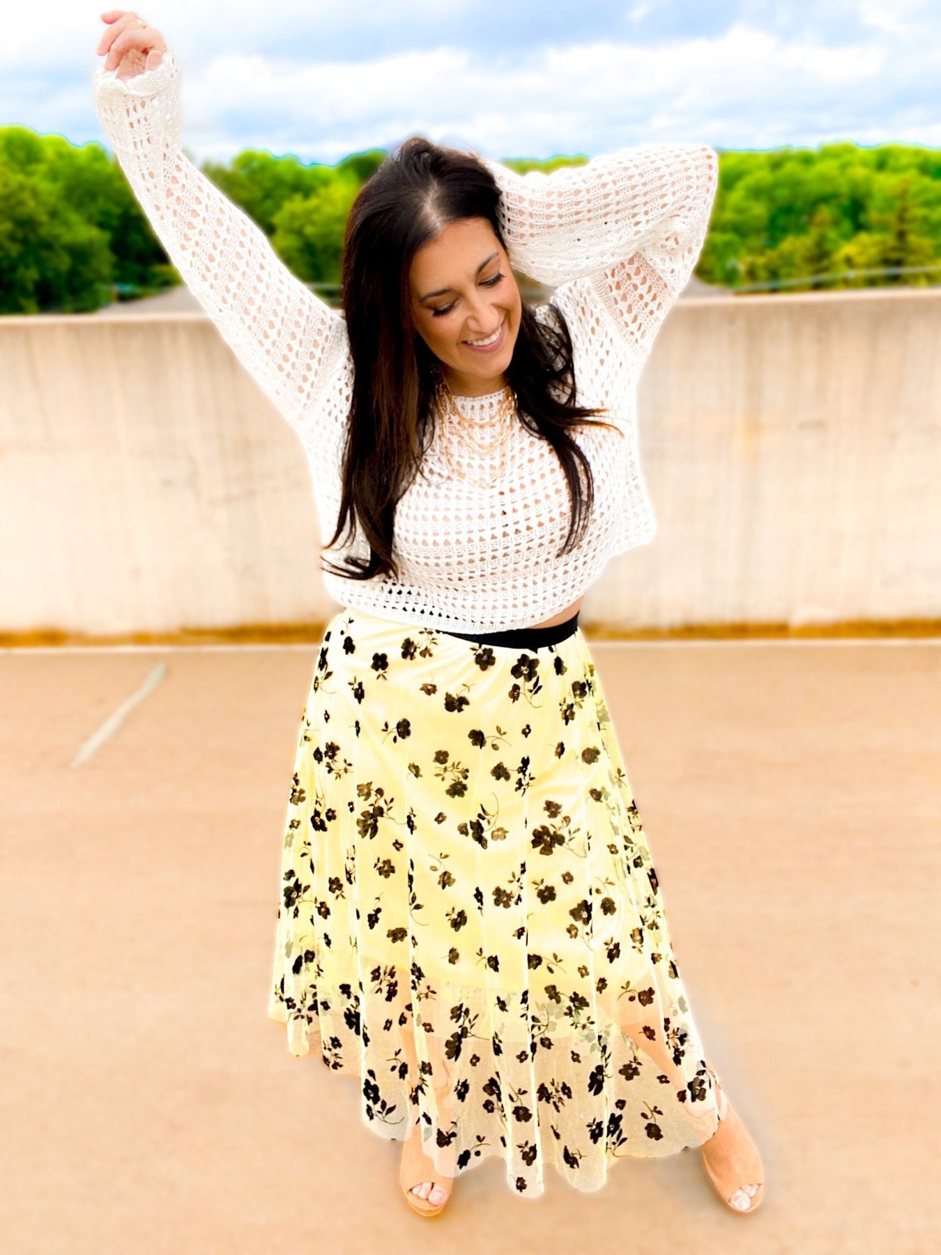 Wide Sleeve Crochet Crop Top Coverup