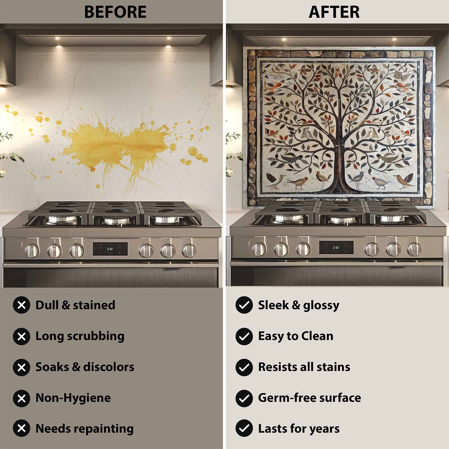 Bird Harmony Tempered Glass Backsplash –  Tree of Life Kitchen Backsplash