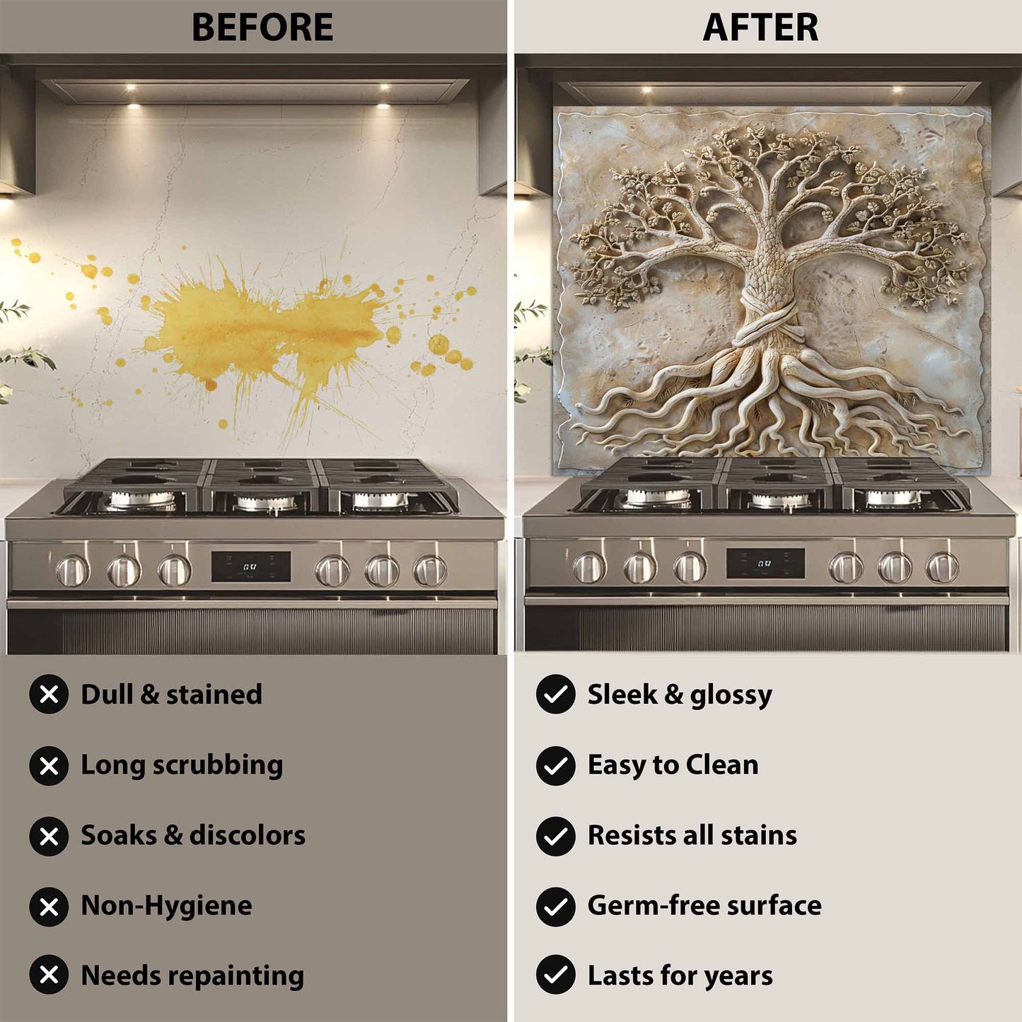 Earthen Roots Kitchen Backsplash –  Tree of Life Glass Backsplash for Stove