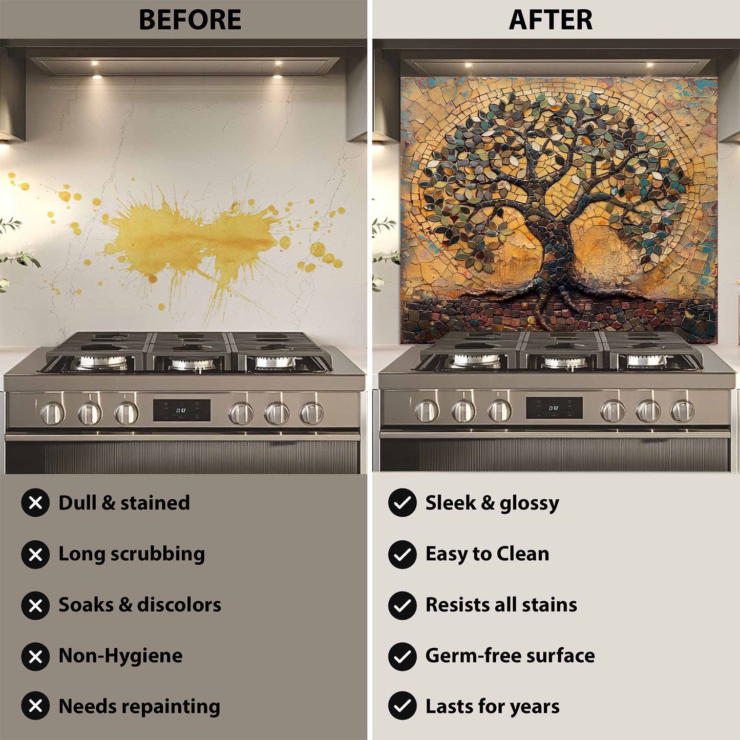 Rustic Mosaic Kitchen Backsplash – Mediterranean Tree of Life Glass Backsplash
