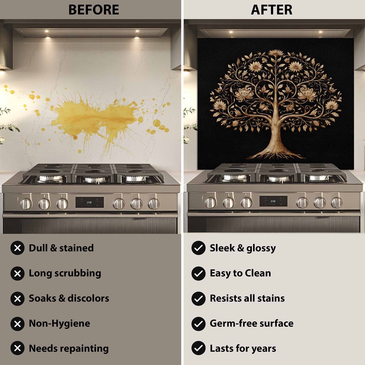 Floral Wisdom Tree Tempered Glass Backsplash – Kitchen Backsplash Behind Stove