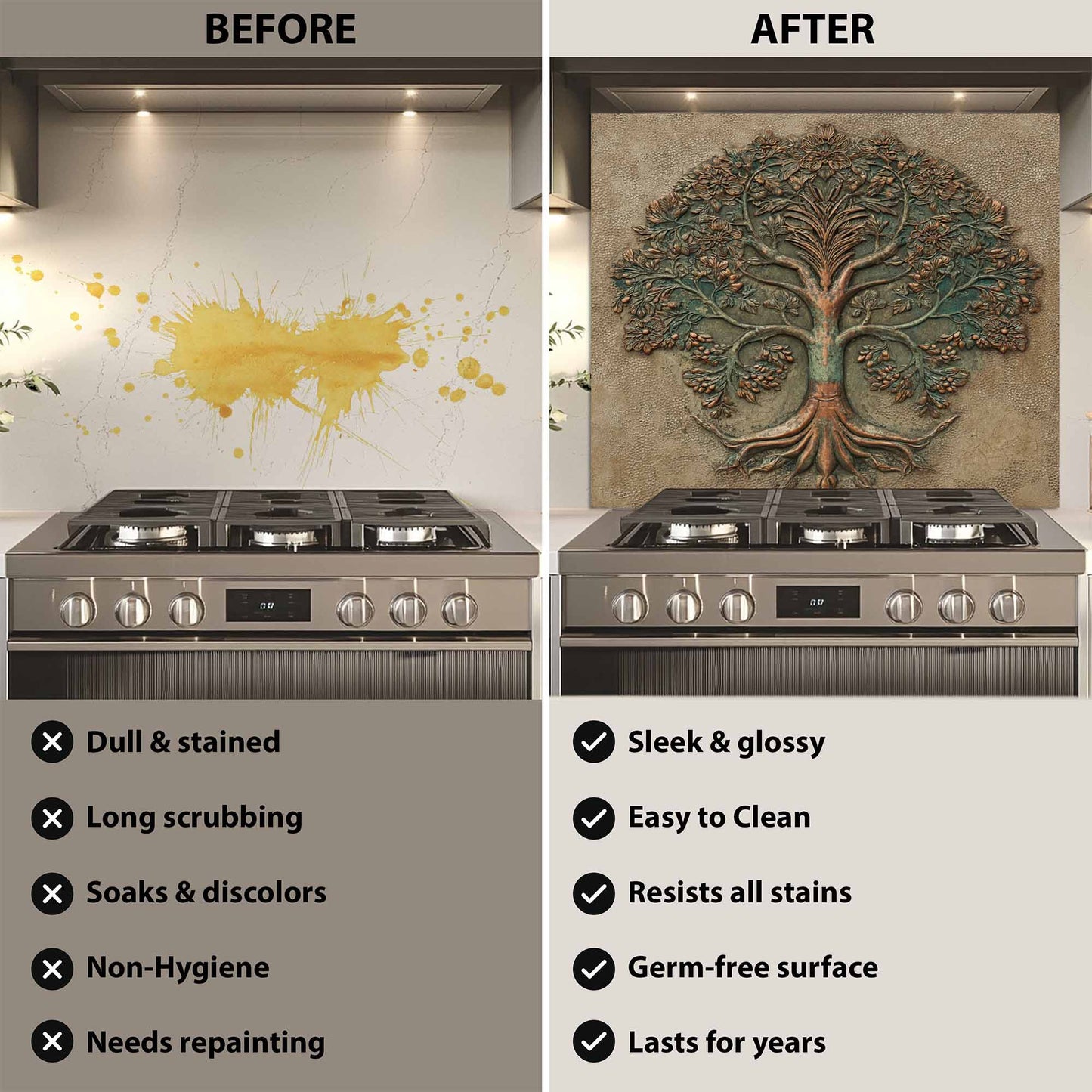 Verdigris Bloom Kitchen Backsplash – Tree of Life Glass Backsplash for Stove