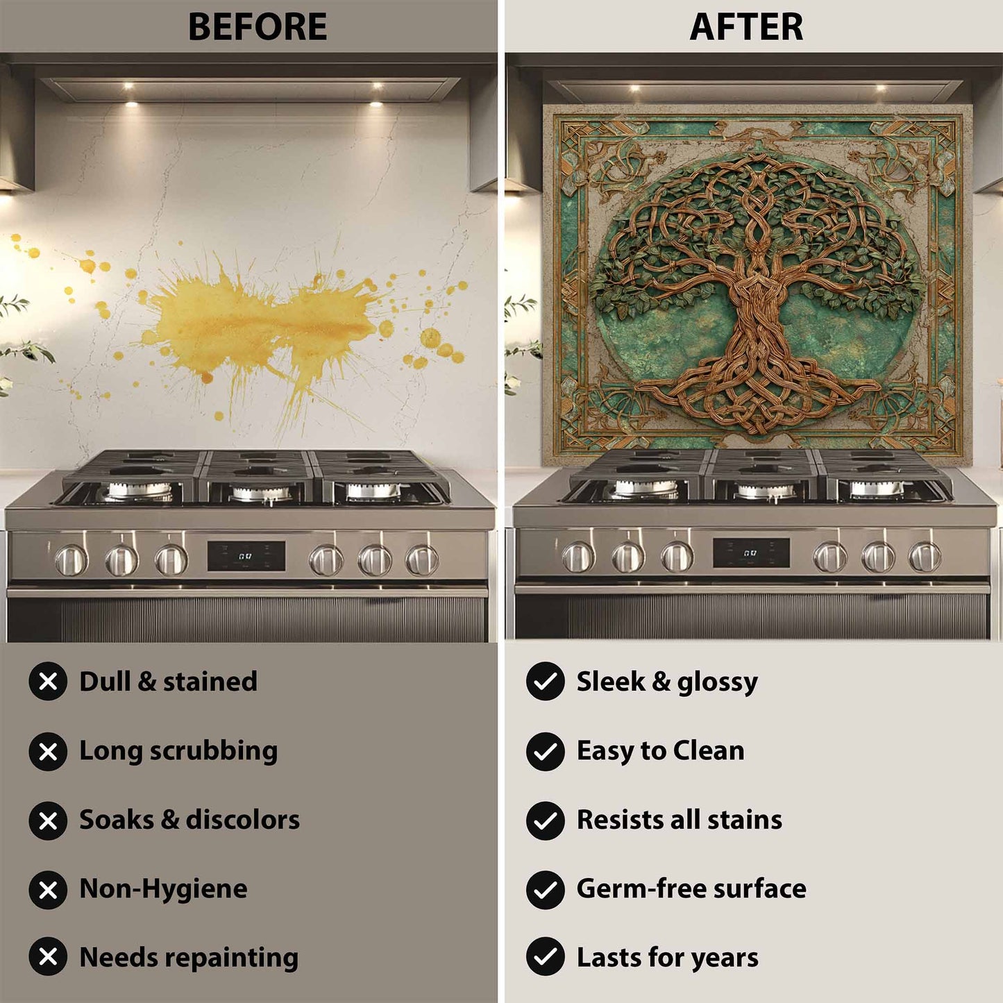 Verdant Weave Tempered Glass Backsplash – Tree of Life Kitchen Backsplash